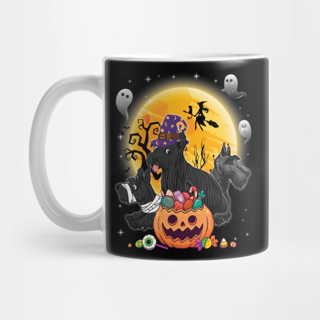 Scottish Terrier Dog Mummy Witch Moon Ghosts Happy Halloween Thanksgiving Merry Christmas Day by joandraelliot